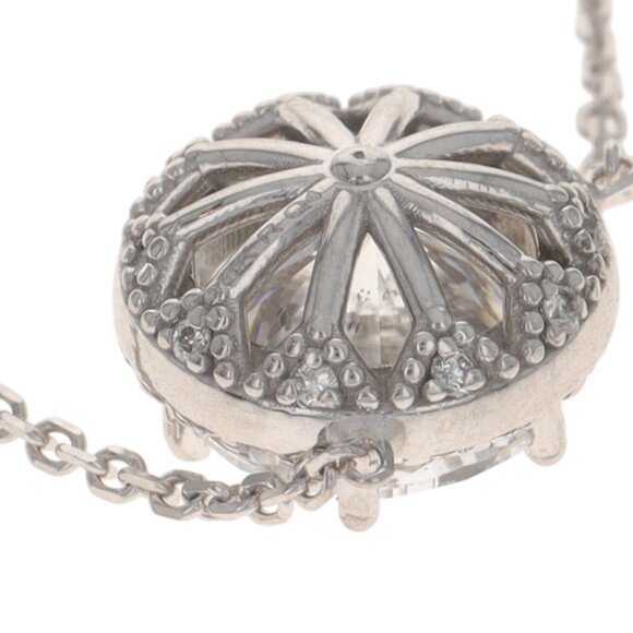 White Gold Diamond Halo Pendant Necklace -14k Round Brilliant 1.63ctw Adjustable - Picture 5 of 7